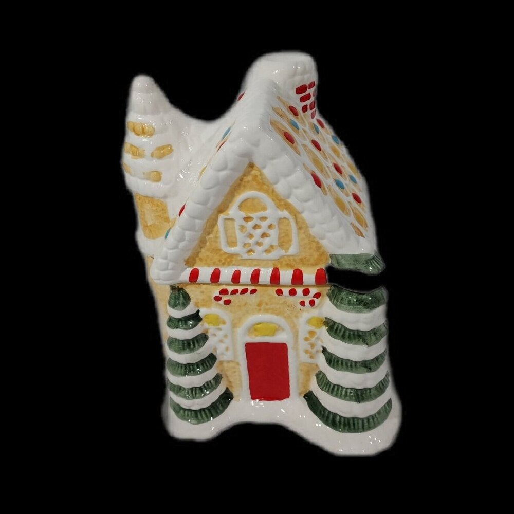 Cookie Jar Christmas Gingerbread House 10" Tall Cottagecore